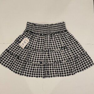 Hippie Rose Women's Mini Skirt Size S Black and White Gingham Elastic Waistband